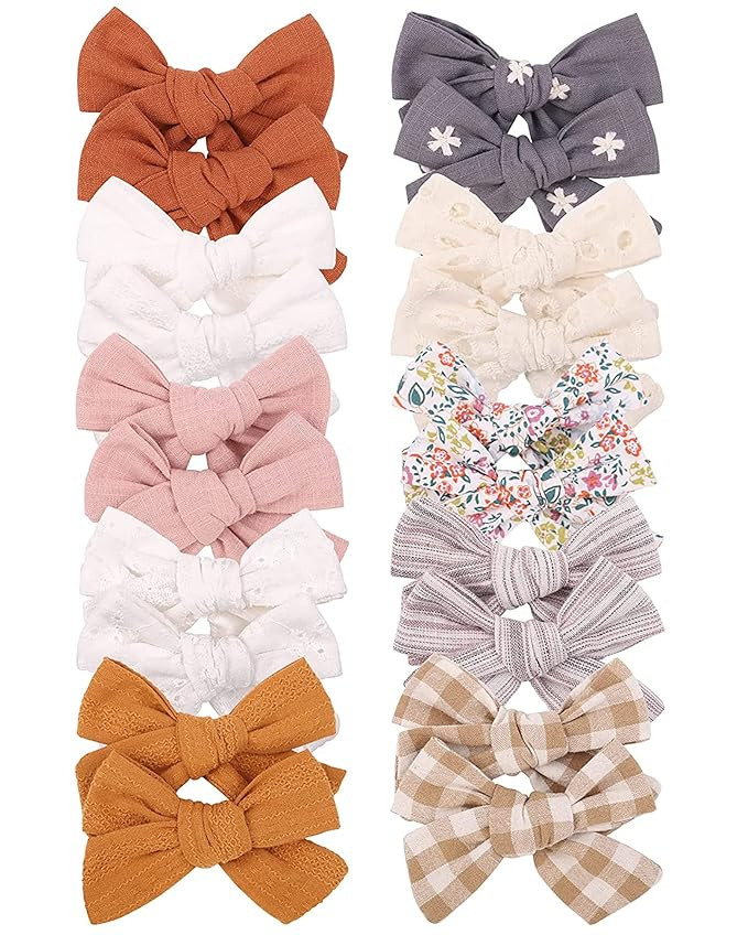 20PCS 3.6 Inches Baby Girls Linen Hair Bows Clips 10 Colors Fully Lined Hair Barrettes Accessorie... | Amazon (US)