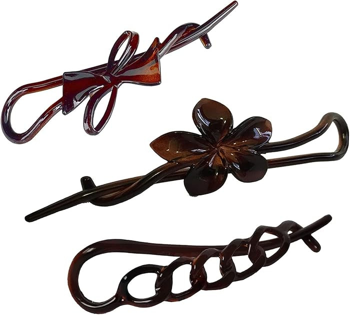 Parcelona French Twist n Clip Flower, Bow and Chain 4" Celluloid Metal Free Hair Barrette Clips W... | Amazon (US)
