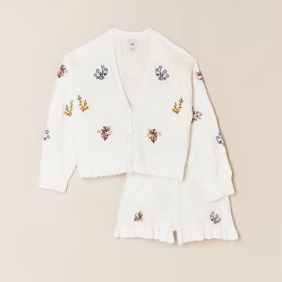 Girls white knitted cardigan and short outfit | River Island (UK & IE)