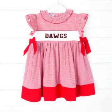 Dawgs Smocked Spirit Dress Red Check | Classic Whimsy