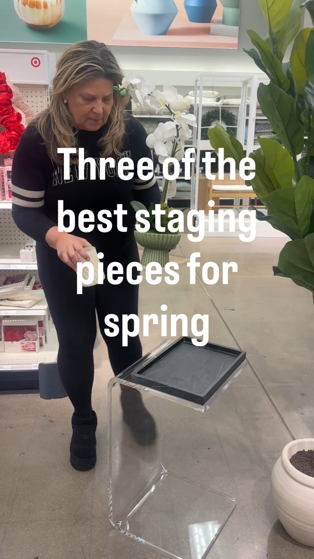 I can’t believe Target had these! Hit is right! Perfect timing to help my clients stage their houses for the spring market. 
🪴Acrylic C Side Table under $100 compared to others much more expensive.
🚪 Wicker bench for by the front door. The Target version is $240. The Serena & Lilly version: $1,000. Both great - just depends on your budget.
🍷 Marble bar cart - the perfect cart at the perfect price! Can’t wait to style it! 



#LTKvlog #LTKHome #LTKWedding