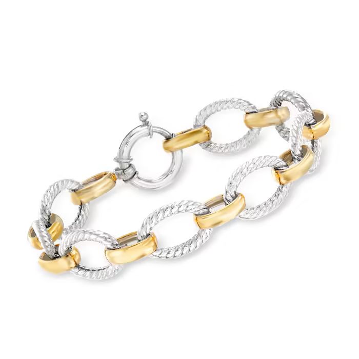 Two-Tone Sterling Silver Twisted-Oval Link Bracelet. 7" | Ross-Simons