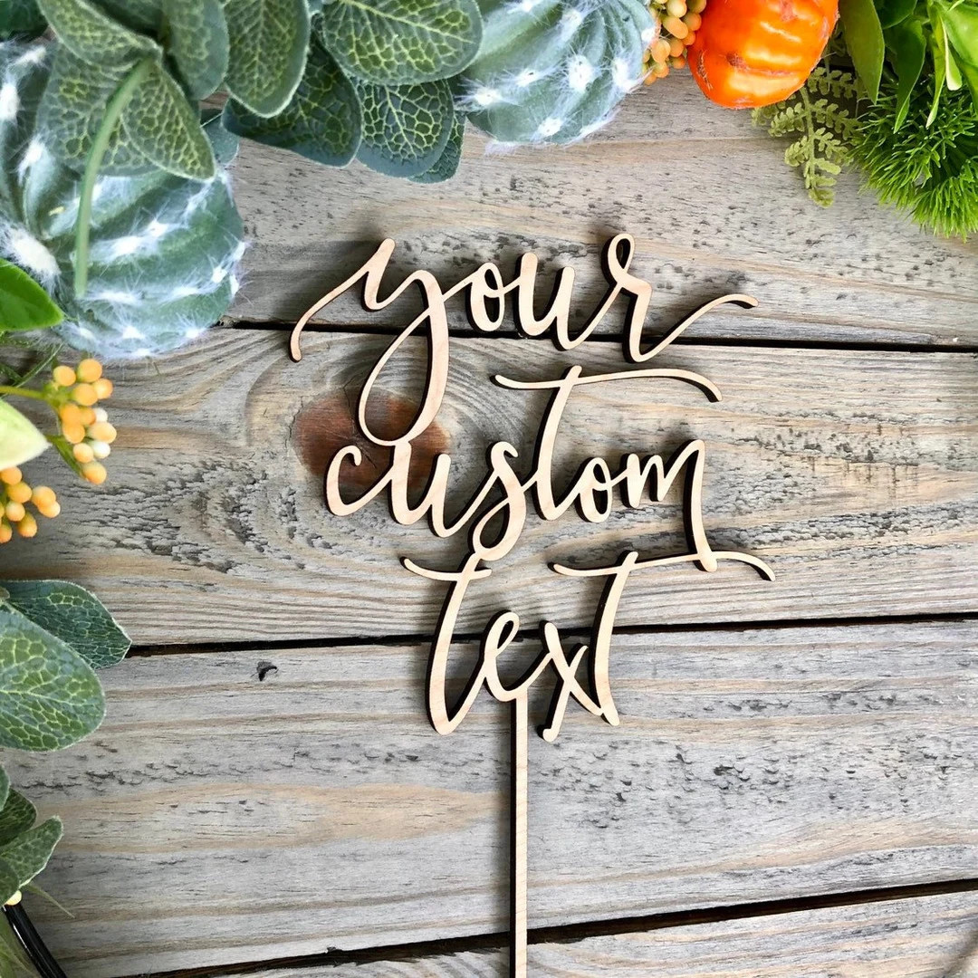 Custom Text Cake Topper: Laser Cut Metallic Gold Wood Party Decor | Etsy (US)