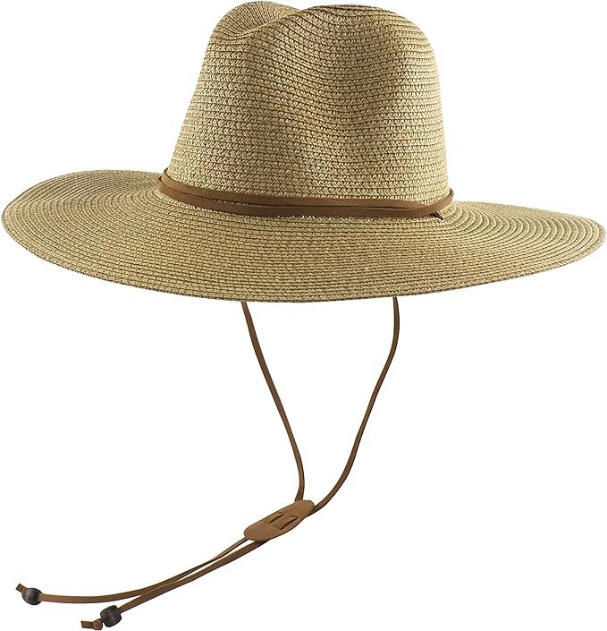 Womens Straw Panama Sun Hat Summer Wide Brim UV UPF 50+ Fedora Beach Hats | Amazon (US)