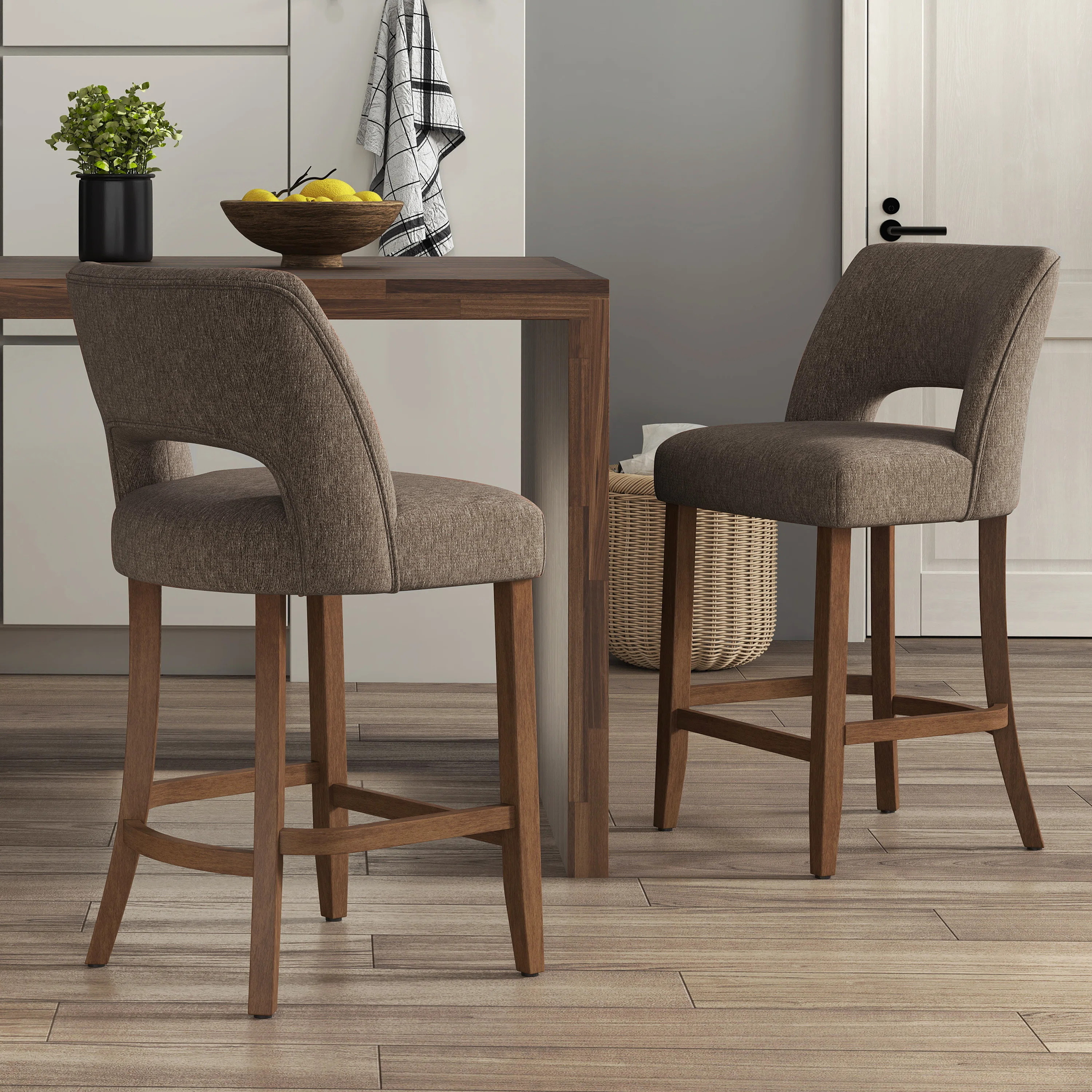 Bisto Upholstered Counter Height Bar Stool with Solid Wood legs | Wayfair North America