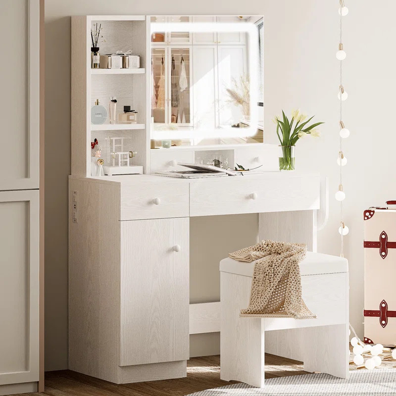 Jakaylen Vanity Makeup Desk with LED Light | Wayfair North America