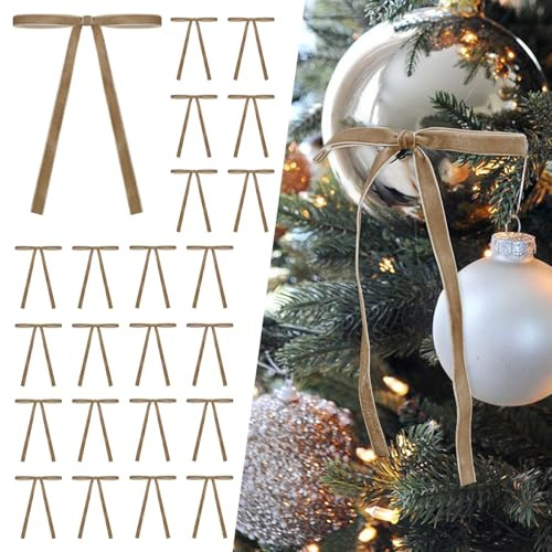 SIMISI RIBBON 24 Pcs Velvet Christmas Tree Bows Door Garland Decor Vintage Wreath Bow (3/8'' Wide, 5 * 7 inch) | Amazon (US)