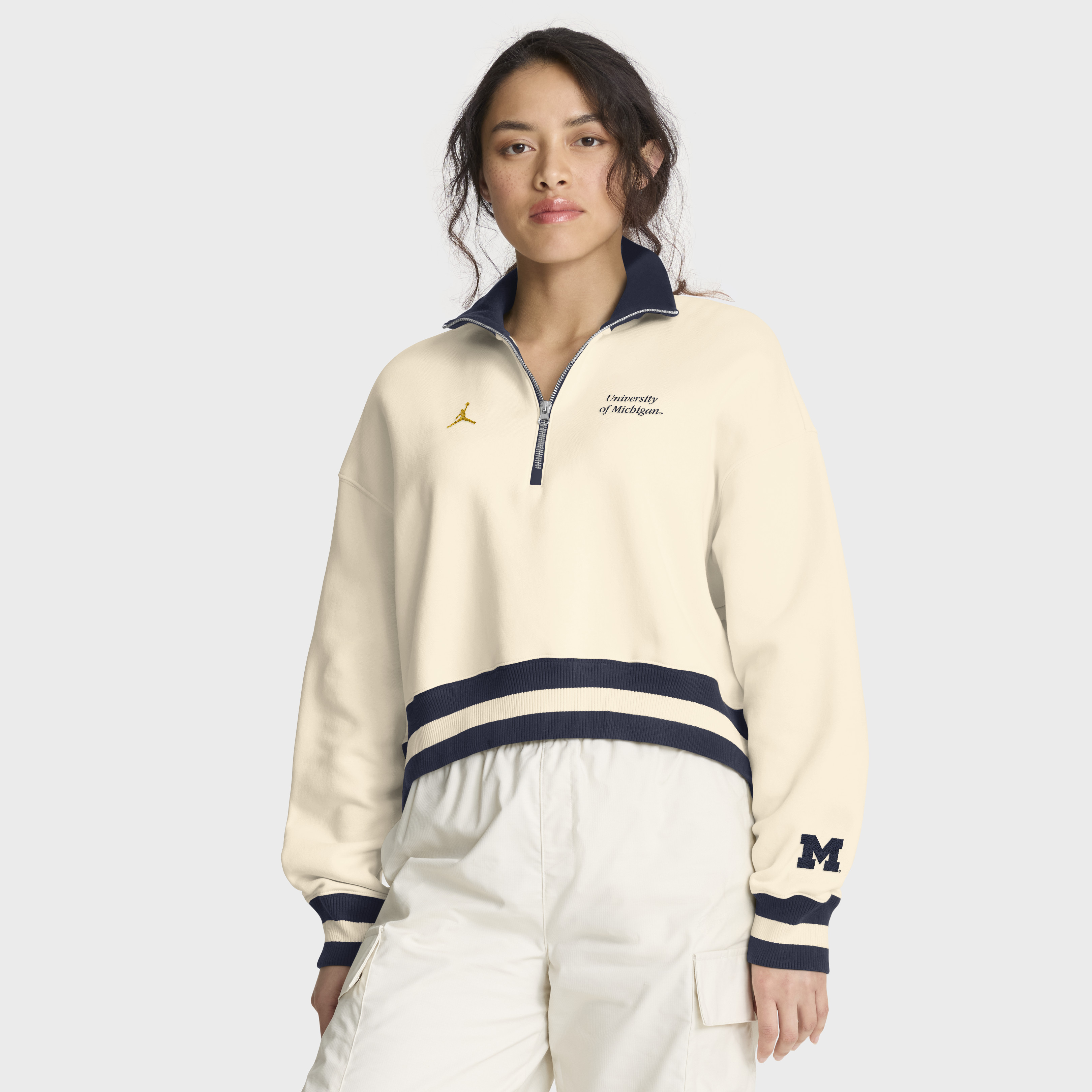 Women's Jordan Brand Tan Michigan Wolverines Legacy Half-Zip Sweatshirt | Fanatics