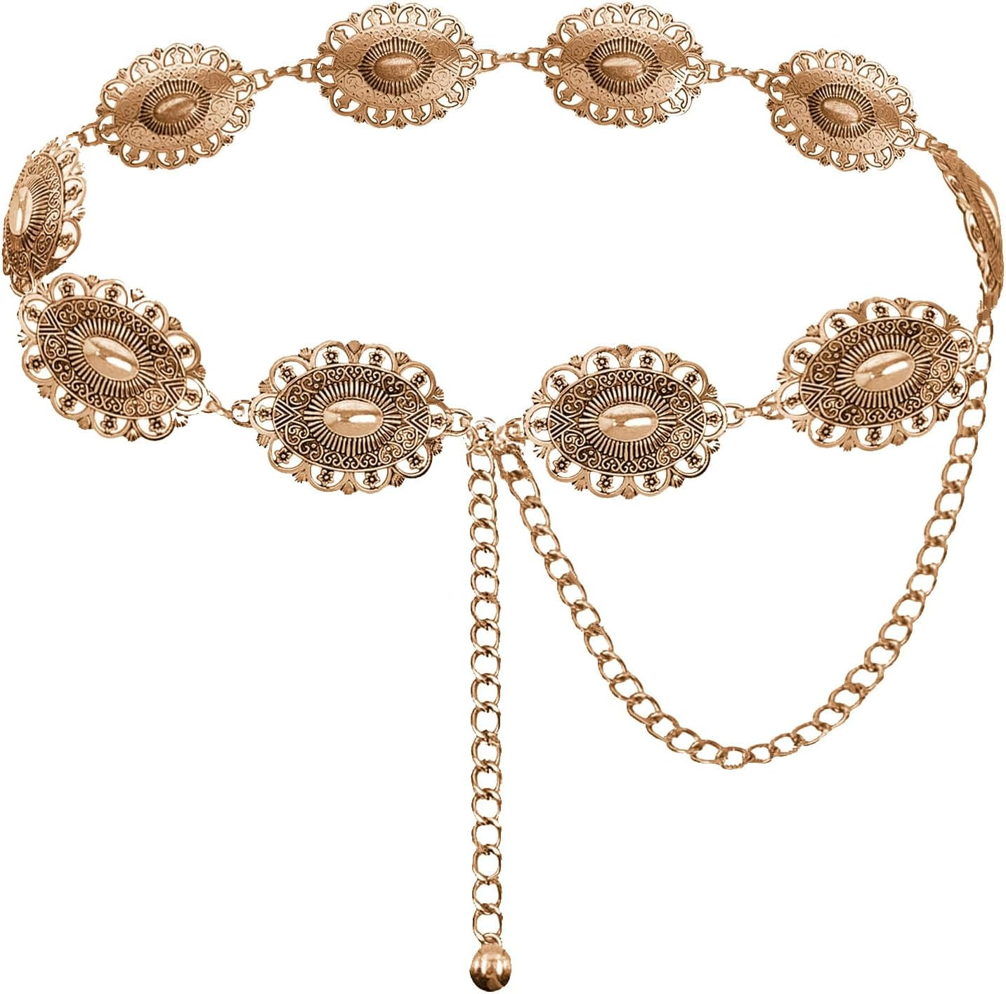 TOPACC Western Metal Concho Belt for Women Cowgirl Chain Belts for Dresses Jeans Country Concert Outfit | Amazon (US)