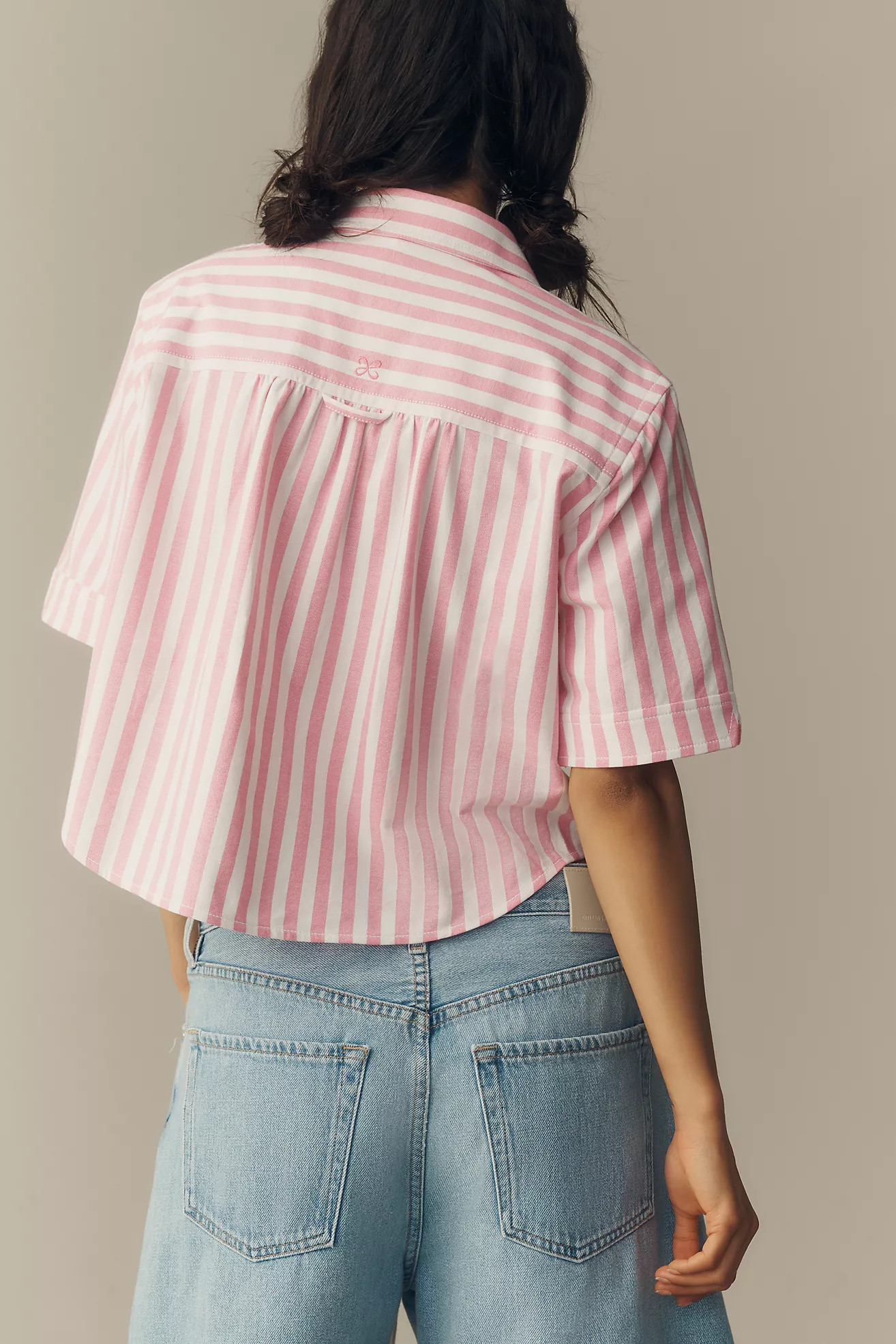 Merritt Short-Sleeve Cropped Buttondown Shirt by Maeve | Anthropologie (US)