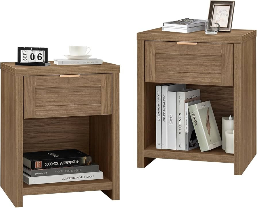 Night Stand Set 2, Boho End Table with Drawer and Storage Shelf Accent Table, Minimalist Sofa Bed... | Amazon (US)