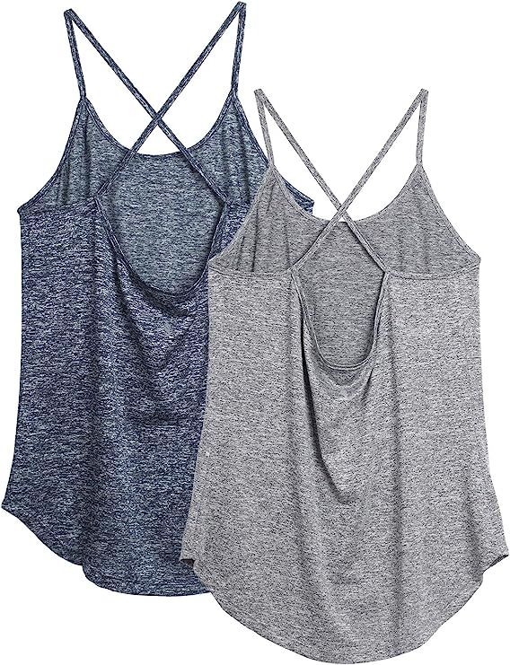 icyzone Workout Tank Tops for Women - Athletic Yoga Tops Open Back Strappy Running Shirts (Pack o... | Amazon (US)