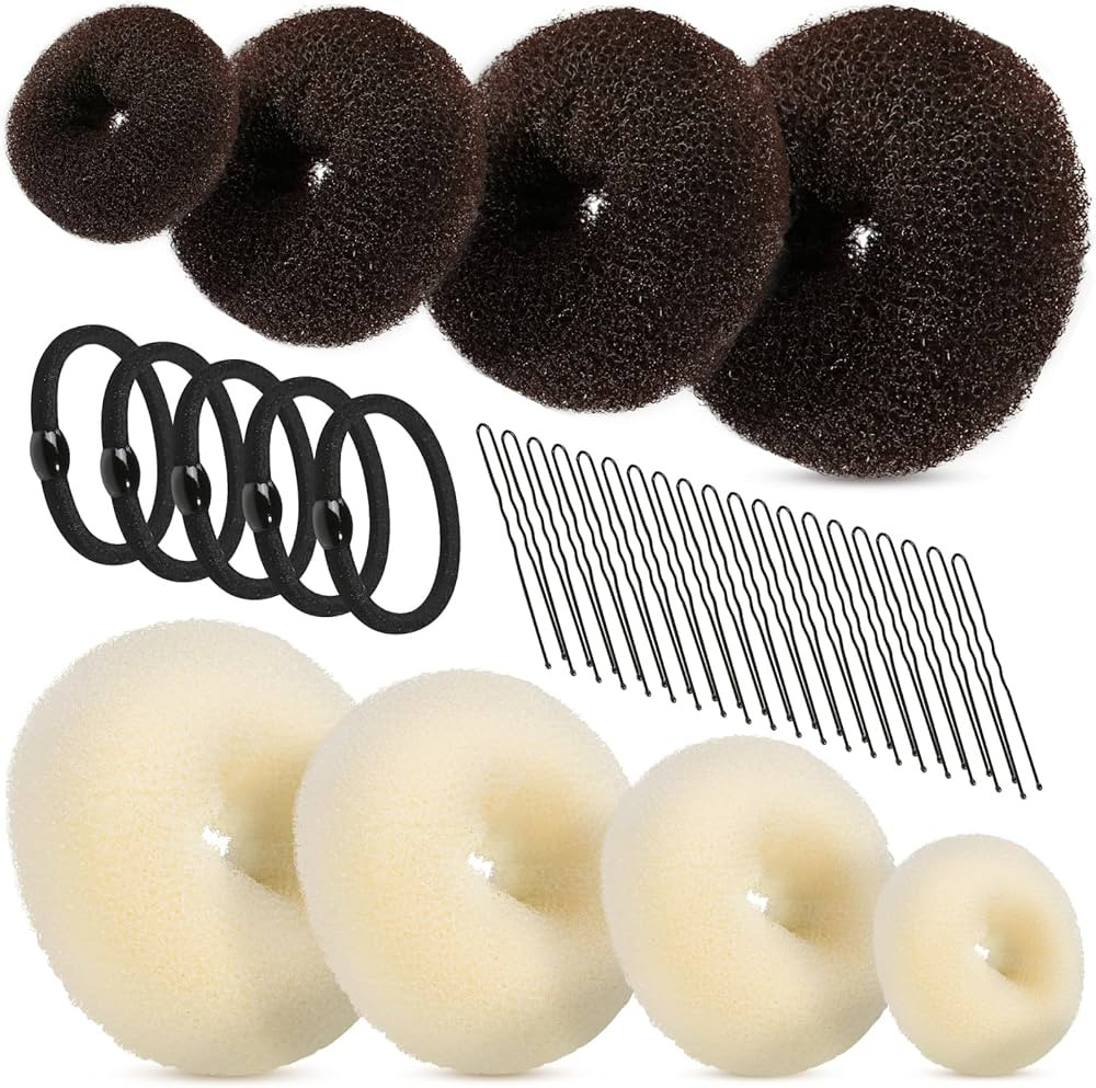 FANDAMEI Hair Donut Bun Makers Set - 4 Dark Brown & 4 Beige (2 Extra-Large, 2 Large, 2 Medium, 2 ... | Amazon (US)