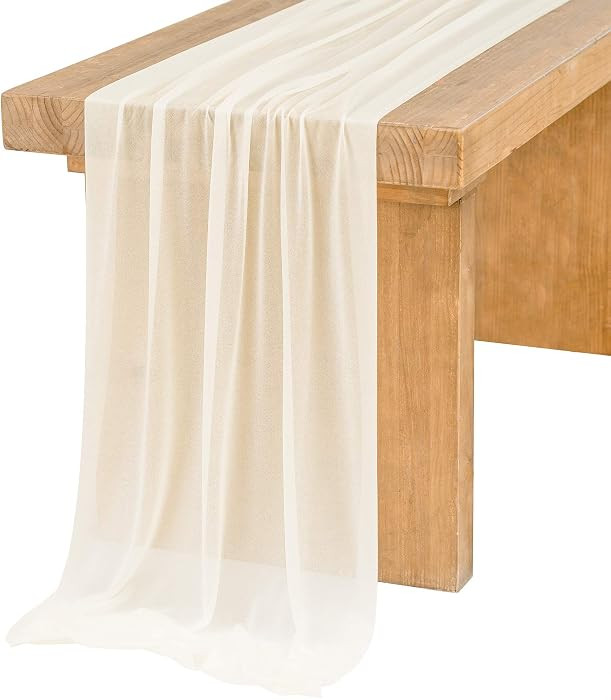 Ling's Moment Ivory Table Runner, 168 Inch 14FT Extra Long Boho Rustic Sheer Chiffon Beige Cream ... | Amazon (US)