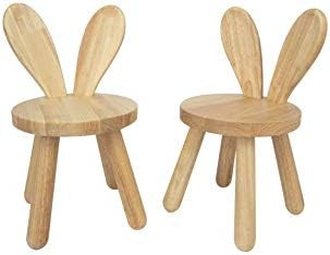 Wooden Kids Chair Set(Pack 2), Naturally Finished Solid Hardwood,Bunny Ear Toddler Stool,Handmade... | Amazon (US)