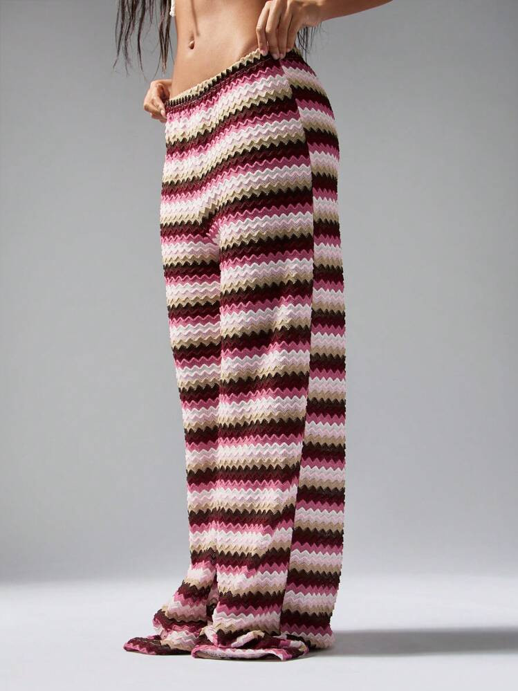 MISSGUIDED Designer Zig Zag Crochet Beach Pants Bohemian Festival Wide Leg Trousers Resort Wear Vacation Summer Holiday Loungewear Retro Style | SHEIN