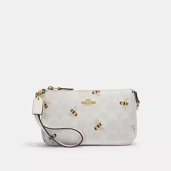 Coach White Signature Canvas Mini Jamie Bee Print Camera Bag Coach