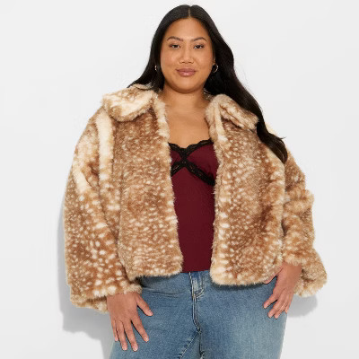 Women's Faux Fur Jacket - Wild Fable™ Tan Deer Hide XXL | Target