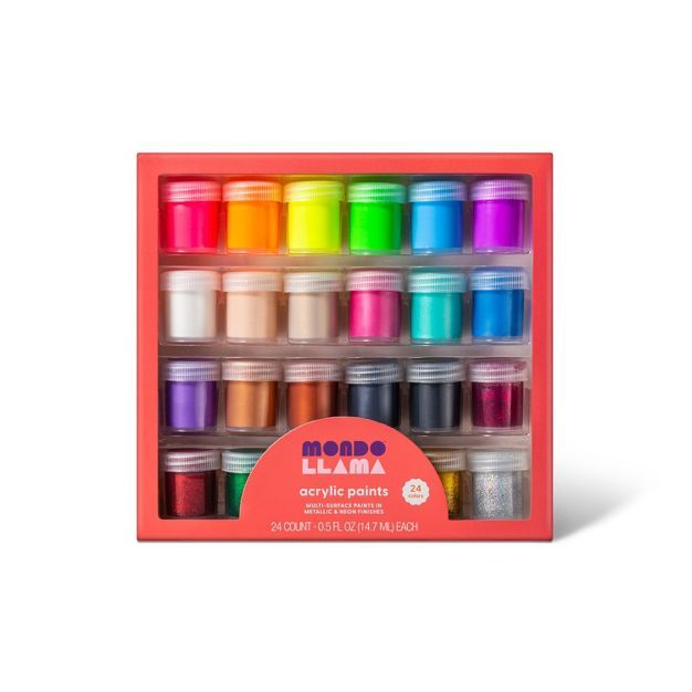 24ct Acrylic Paint Set Metallic/Neon/Glitter - Mondo Llama™ | Target