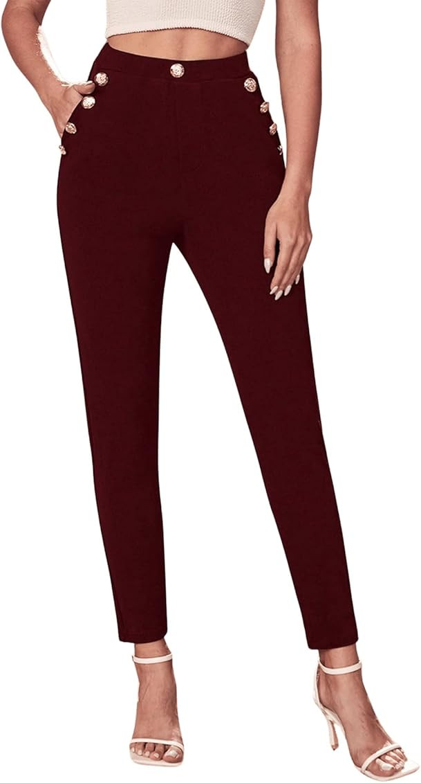 SweatyRocks Women's Pants Casual High Waist Skinny Leggings Stretchy Work Pants | Amazon (US)