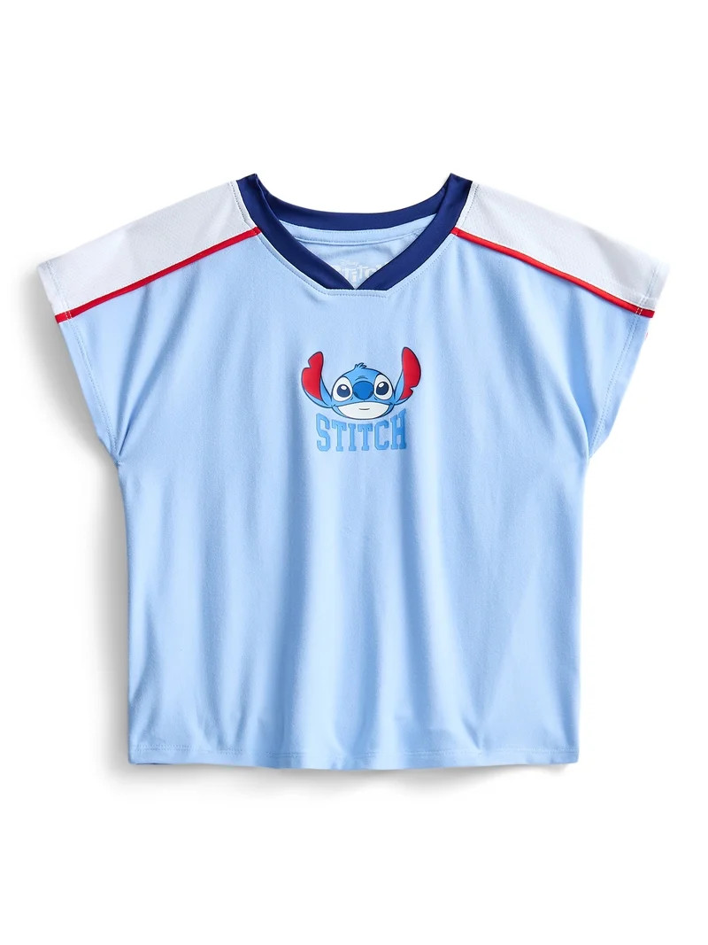 Stitch Girls Active V-Neck Graphic Jersey with Short Sleeves, Sizes 4-12 | Walmart (US)