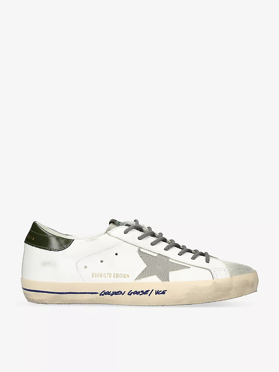 Men's Superstar star-embroidered leather low-top trainers | Selfridges
