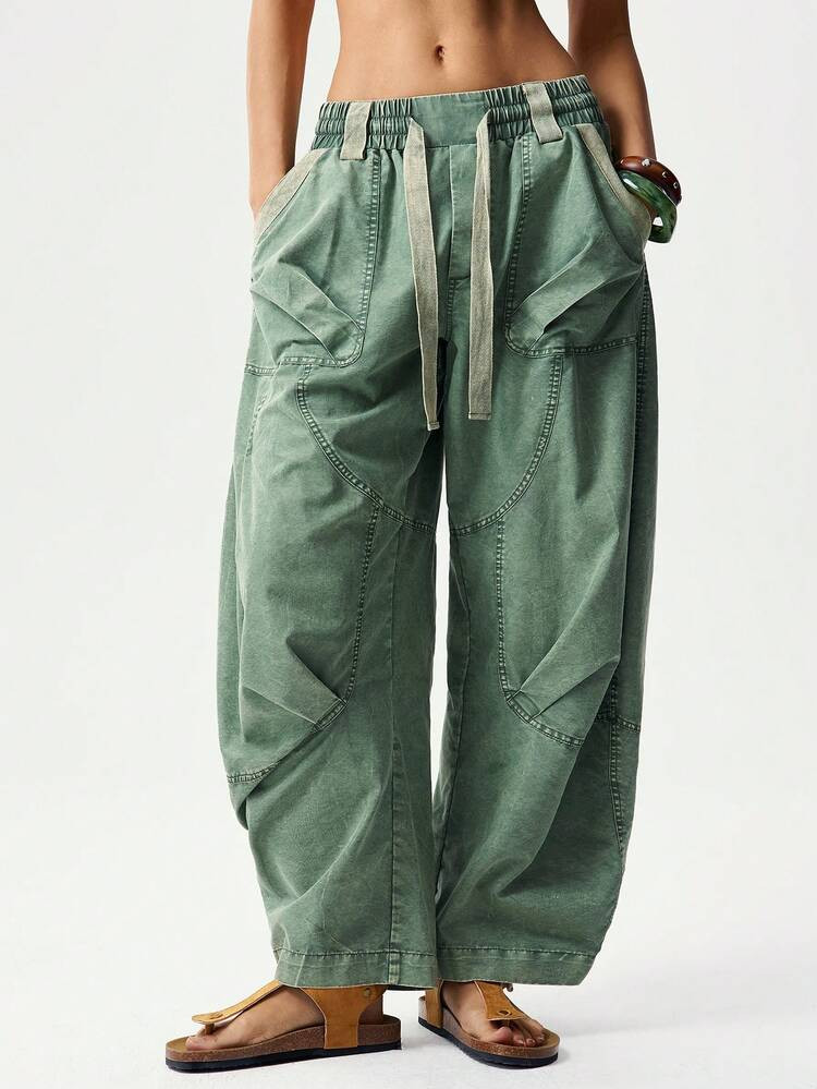 Bohemela Women's Solid Color Woven Harem Pants, Spring/Summer | SHEIN