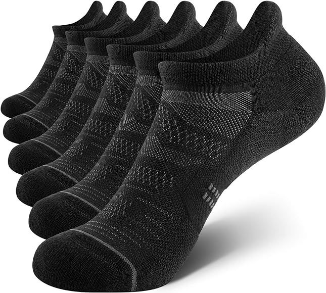 CelerSport 6 Pack Women's Ankle Running Socks Cushioned Low Cut Tab Athletic Socks, Black, Medium... | Amazon (US)