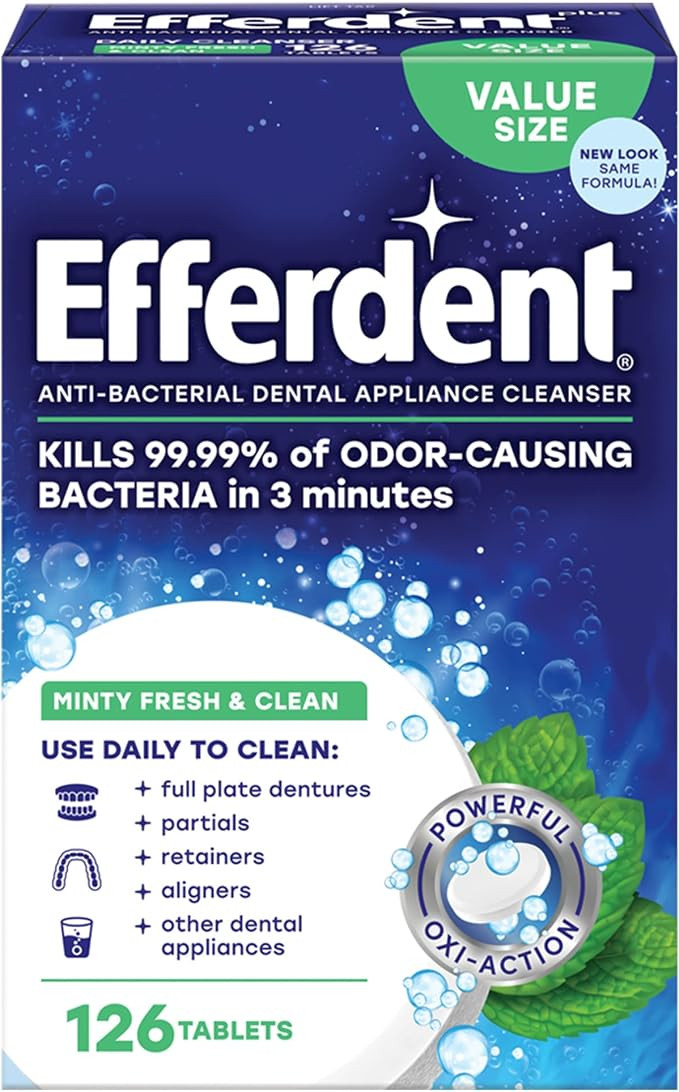 Efferdent Retainer Cleaning Tablets, Denture Cleaning Tablets for Dental Appliances, Minty Fresh ... | Amazon (US)