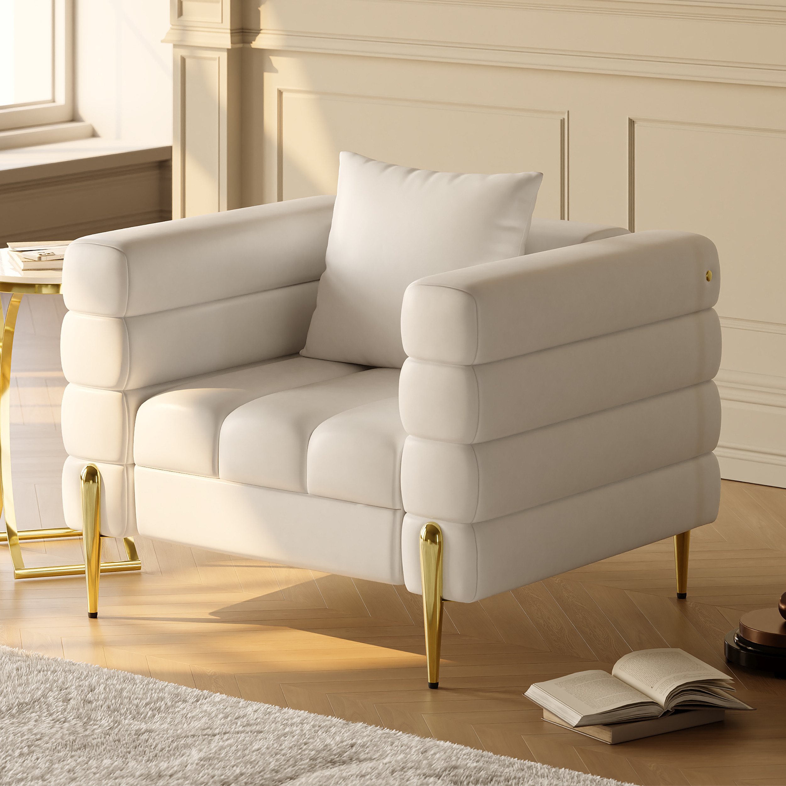 White Faux Leather Accent Chair Modern Modular Arm Chair | Homary