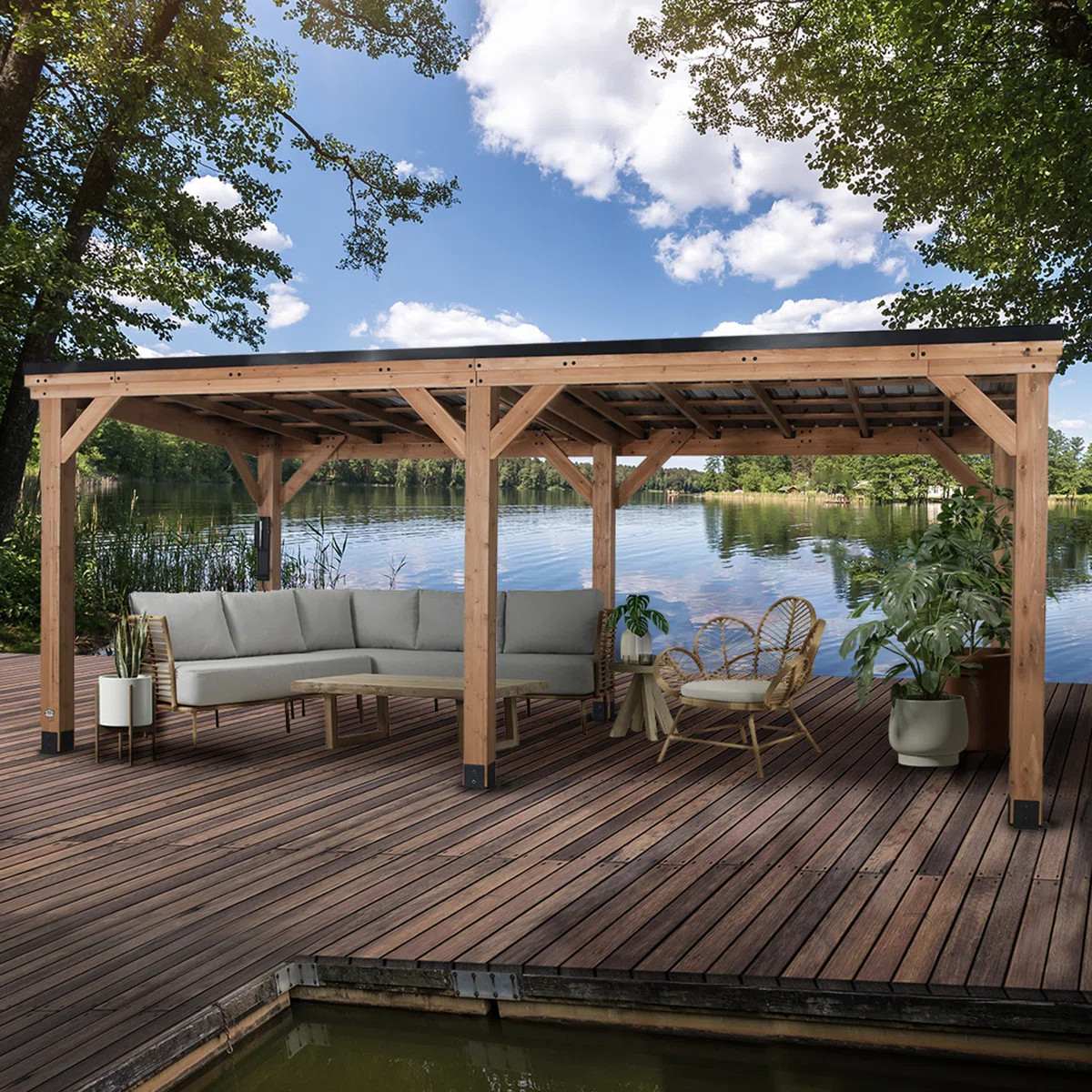 Backyard Discovery Arcadia 20' x 9.5' Cedar Wood Outdoor Patio Gazebo with Hardtop Galvanized Ste... | Wayfair North America