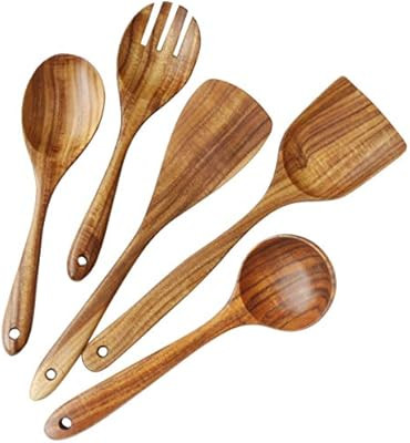 Wooden Utensils Set for Kitchen, ADLORYEA Wood Cooking Spoons Tools for Nonstick Cookware, 100% H... | Amazon (US)