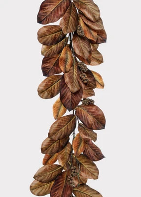 Artificial Fall Magnolia Leaf Garland in Harvest Brown Hues - 48" | Afloral