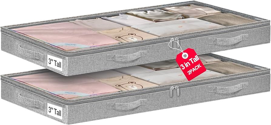 3 Inch Low Profile Under Bed Storage Bins with NO STURCTURE Design, Shallow Clothes Storage Bags ... | Amazon (US)