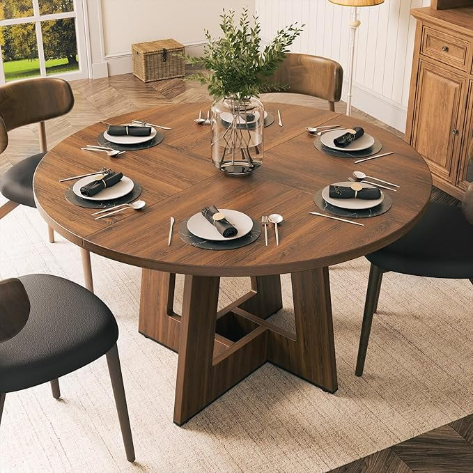 Gelloan 47" Round Dining Table for 4-6 Persons, Modern Farmhouse Wooden Kitchen Table for Dining ... | Walmart (US)