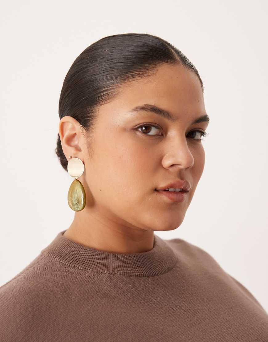 DesignB London resin stone drop earrings in green and gold | ASOS (Global)