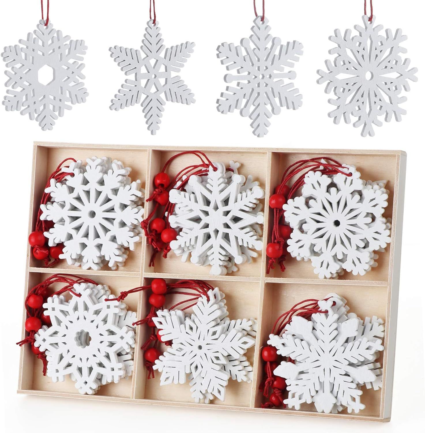Lemonfilter 30Pcs Wooden Snowflakes Ornaments White, Christmas Wood Hanging Decorations 2.75 Inch... | Amazon (US)