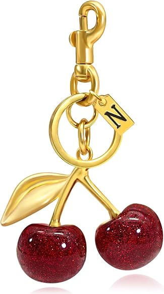 Cherry Bag Charm Purse Charms for Handbags Cherry Keychain for Women A-Z Letter Initial Keychains... | Amazon (US)