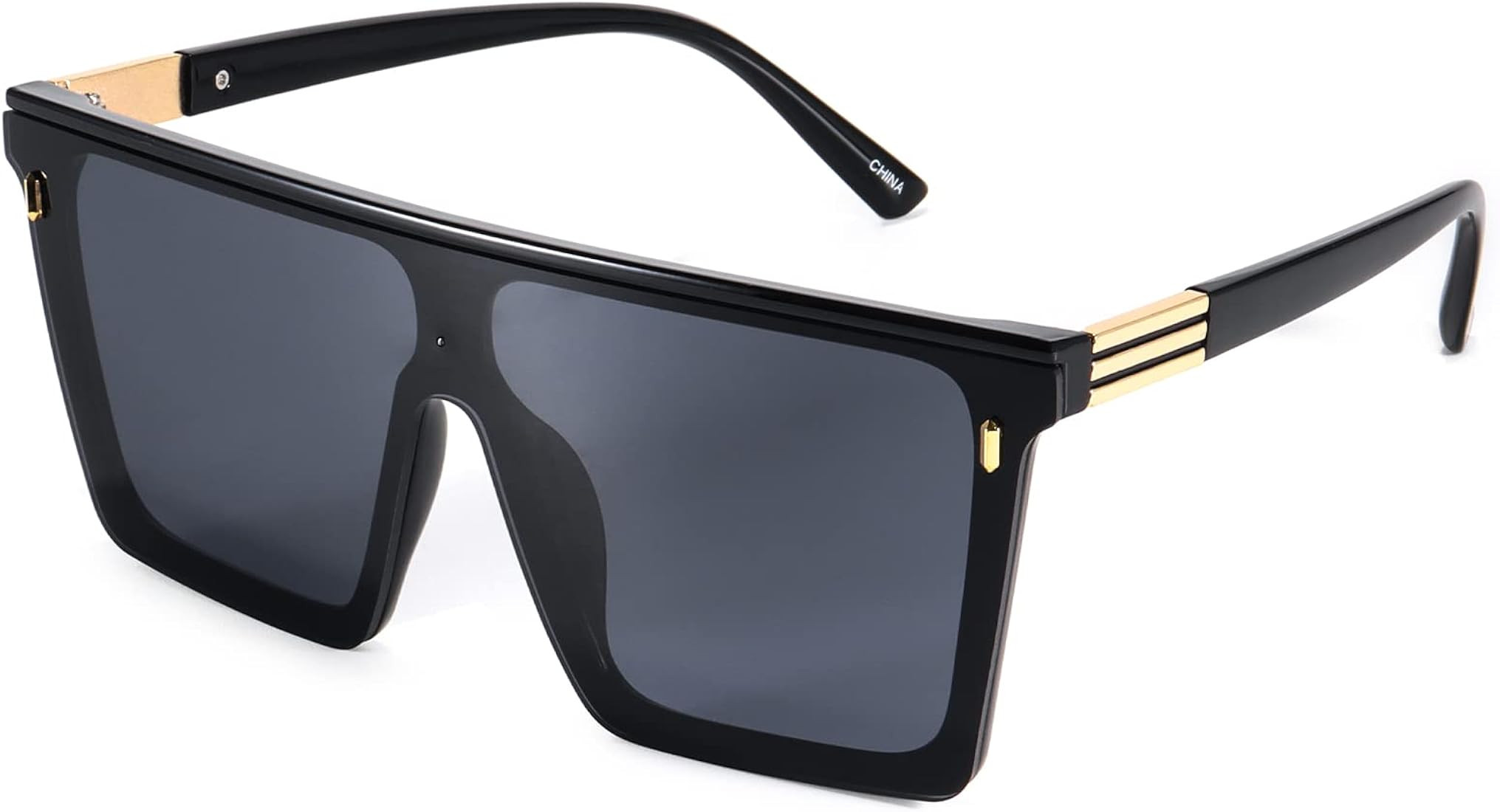 Dollger Square Oversized Sunglasses for Women Men Trendy Flat Top Big Black Shades UV400 Sunnies | Amazon (US)