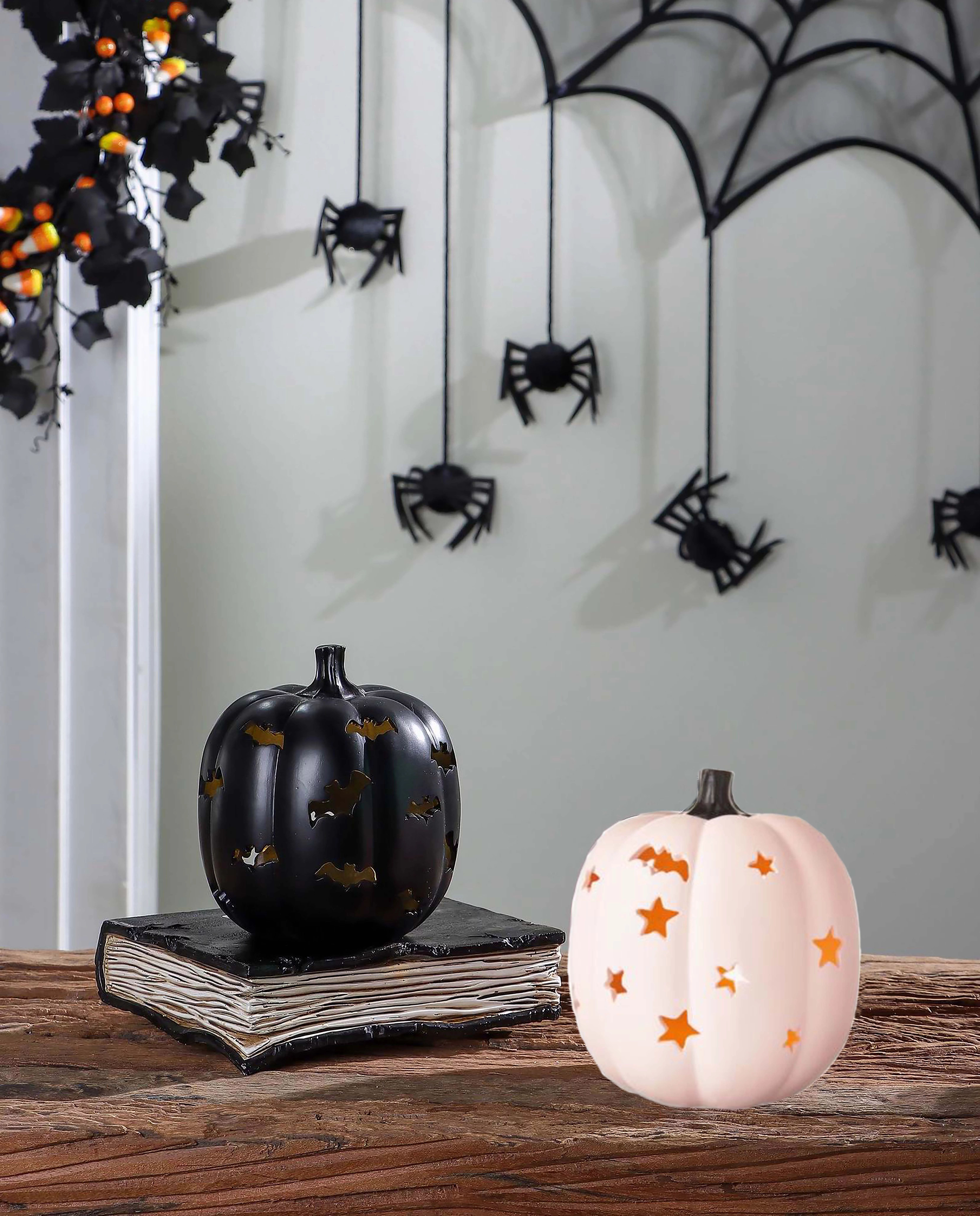 Way to Celebrate 2-Count Halloween LED-Light Black & Pink Resin Pumpkin | Walmart (US)