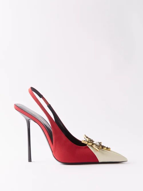 Saint Laurent - Volver Starfish-embellished Crepe Slingback Pumps - Womens - Red | Matches (US)