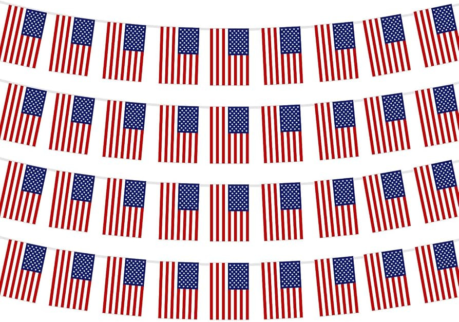 USA American Flag Banner String - 50 Feet Long, 50 Hanging Flags for 4th of July Independence Day... | Amazon (US)