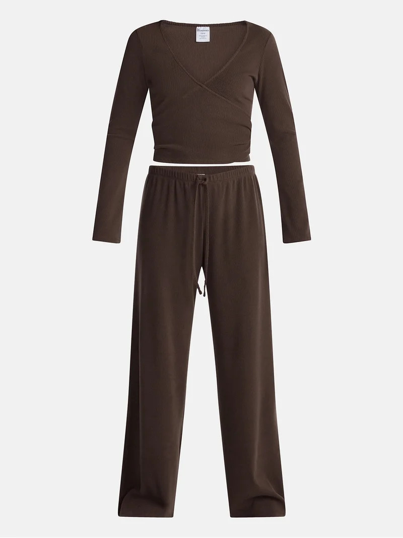 No Boundaries Ribbed Ballet Top and Flare Pants Set, 2 Piece, Women's XXS-XXL | Walmart (US)