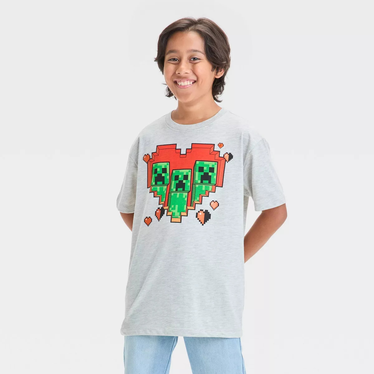 Boys' Minecraft Valentine's Day T-Shirt - Light Gray | Target