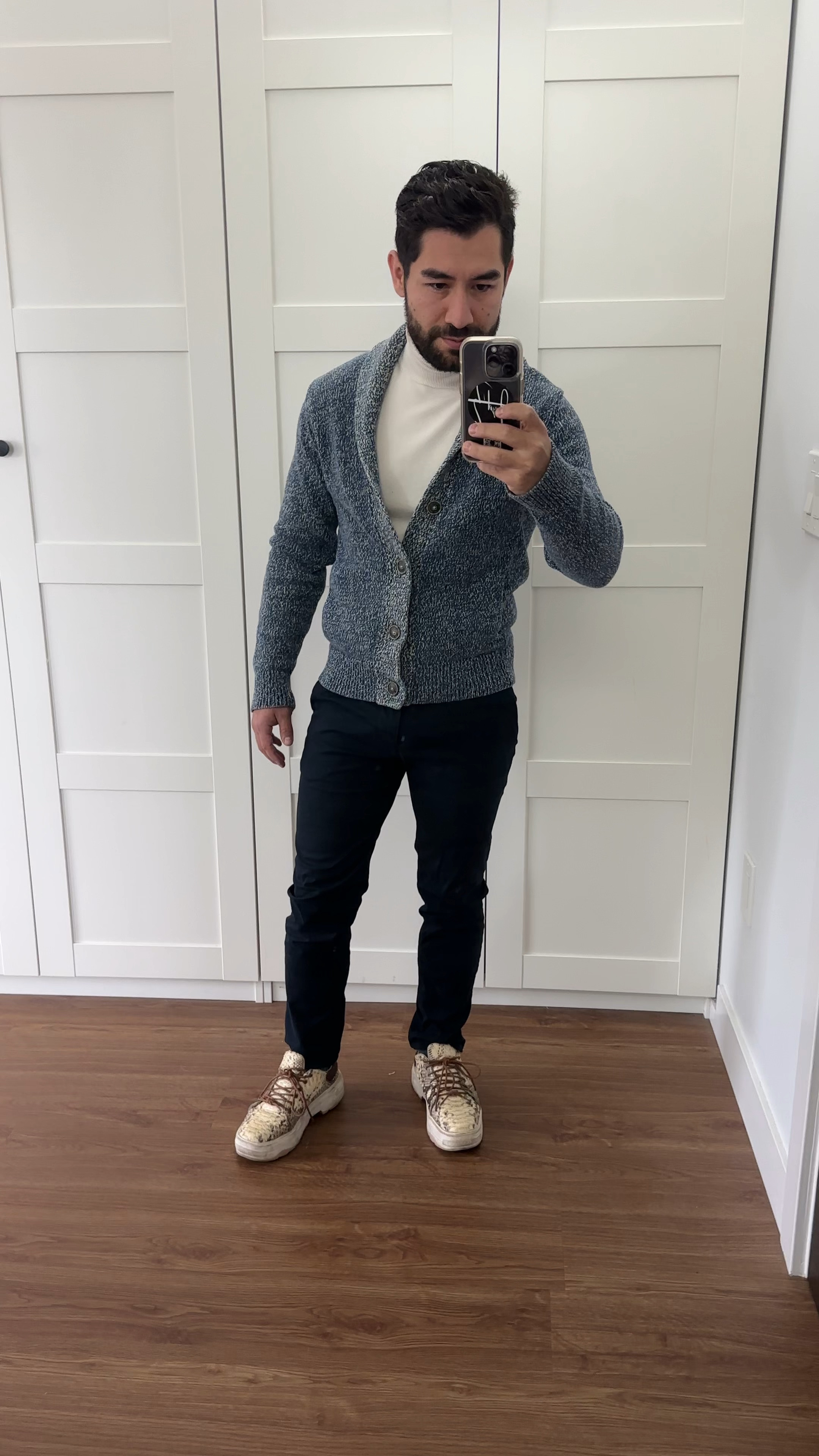 Cloudy day out Outfit 
Turtle neck sweater under knit blue coat, blue khaki pants and low tan  shoes 

#LTKGiftGuide #LTKmens