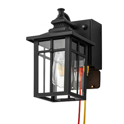 C Cattleya 11in Matte Black Dusk to Dawn Outdoor Wall Lantern Sconce with GFCI Outlet | Target