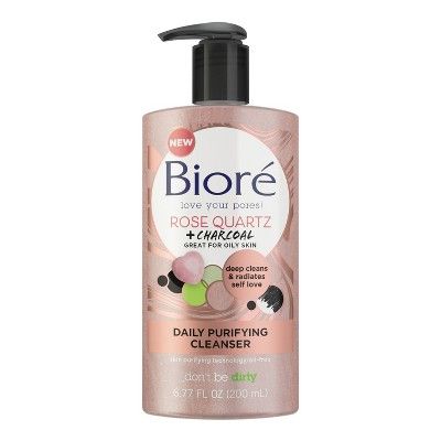 Biore Rose Quartz + Charcoal Daily Purifying Cleanser - 6.77 fl oz | Target