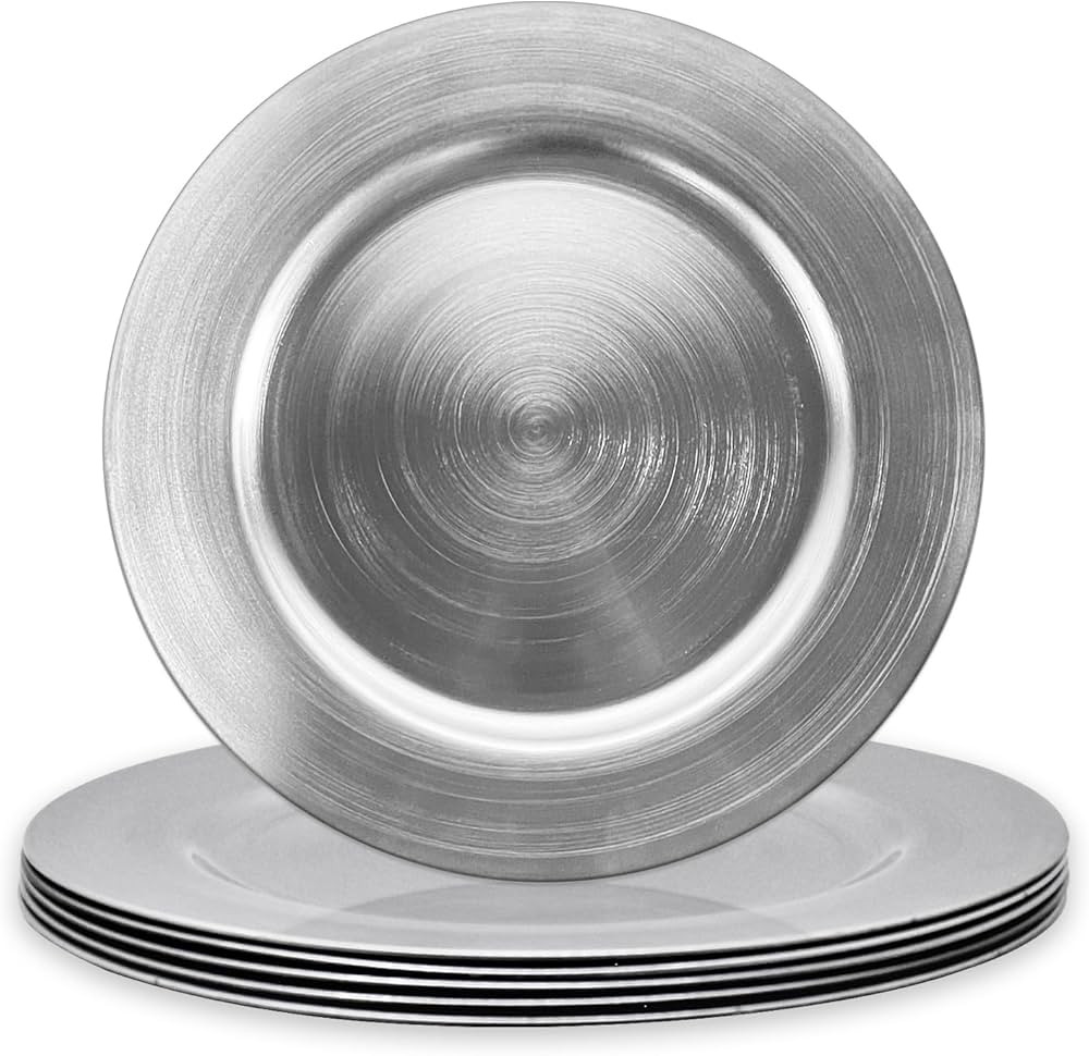 Silver Charger Plates, Set of 6 Serving Charger Plate for Dinner Table, Wedding, Events Plate Cha... | Amazon (US)