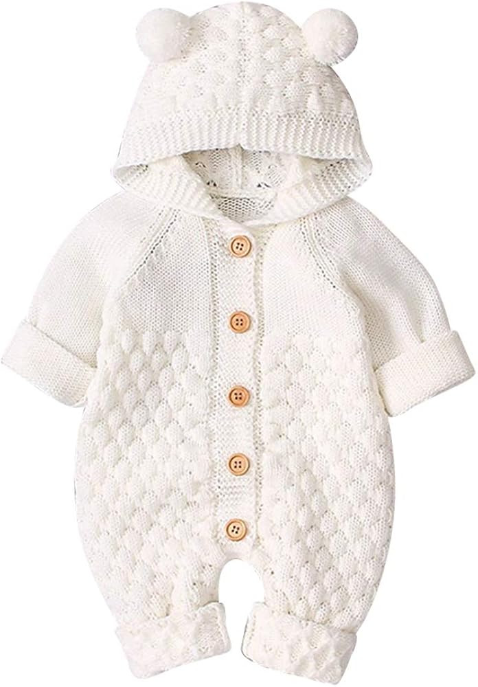 OBEEII Baby Girl Boy Sweater Romper Knitted Overall Hooded Jumpsuit Cute Warm Clothes | Amazon (US)