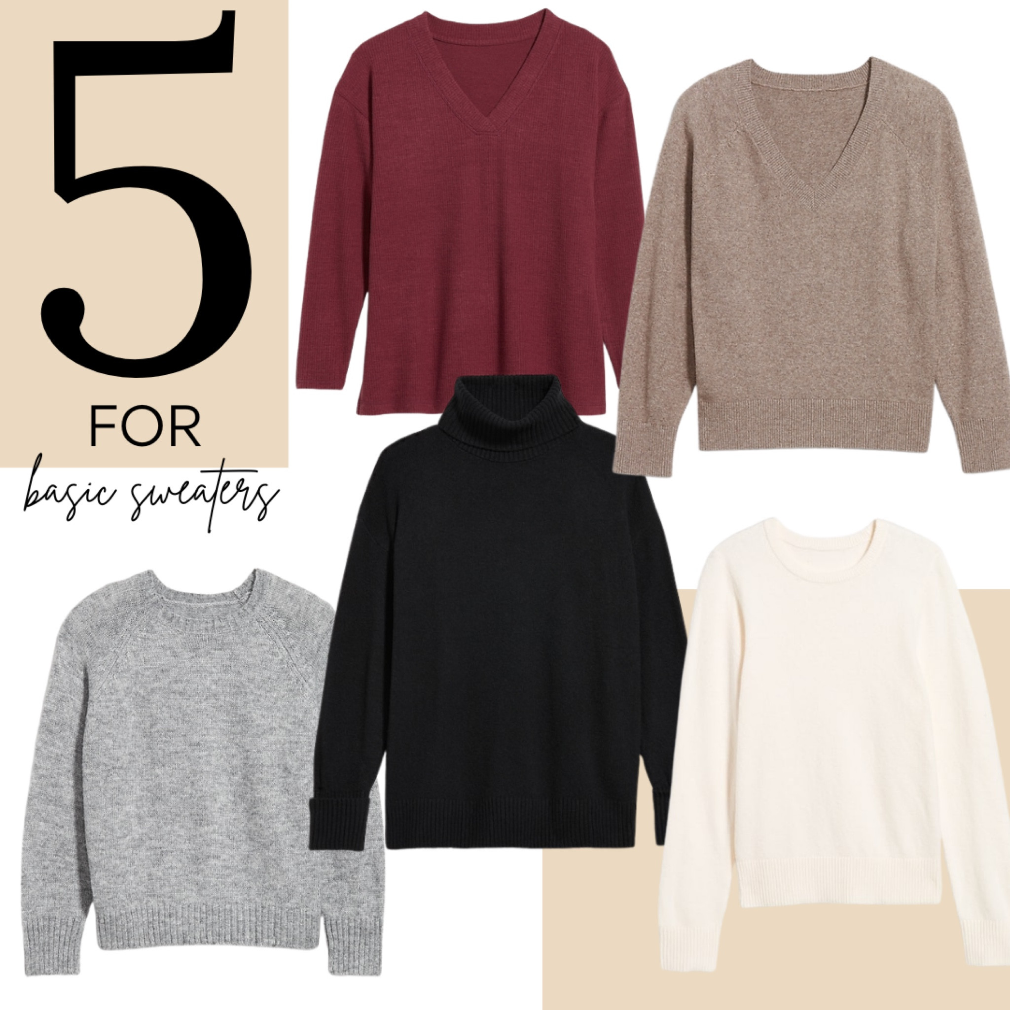 5 Basic Sweaters for Fall

Crew neck, v neck, tunic, turtleneck 

#LTKStyleTip #LTKWorkwear #LTKFindsUnder50